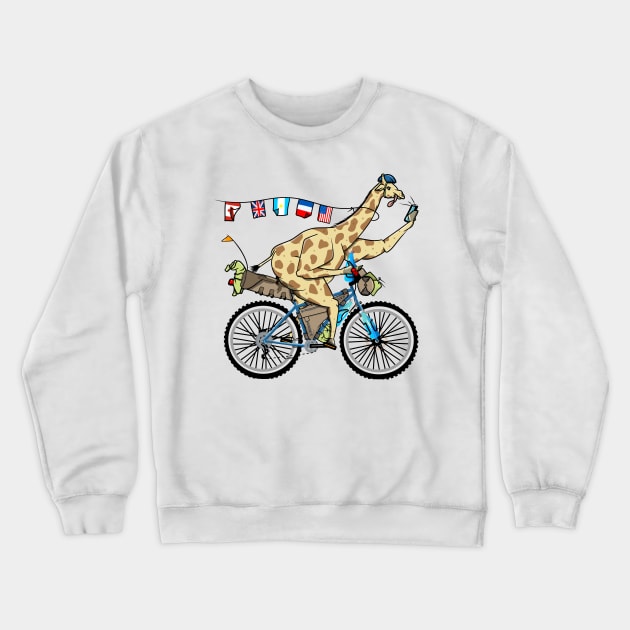 Giraffe riding a bikepacking bike Crewneck Sweatshirt by mailboxdisco